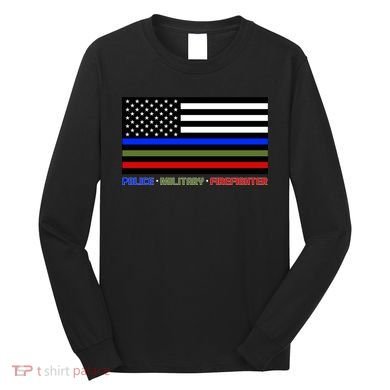 Thin Blue Green Red Lines Police Military Firefighter Long Sleeve Shirt