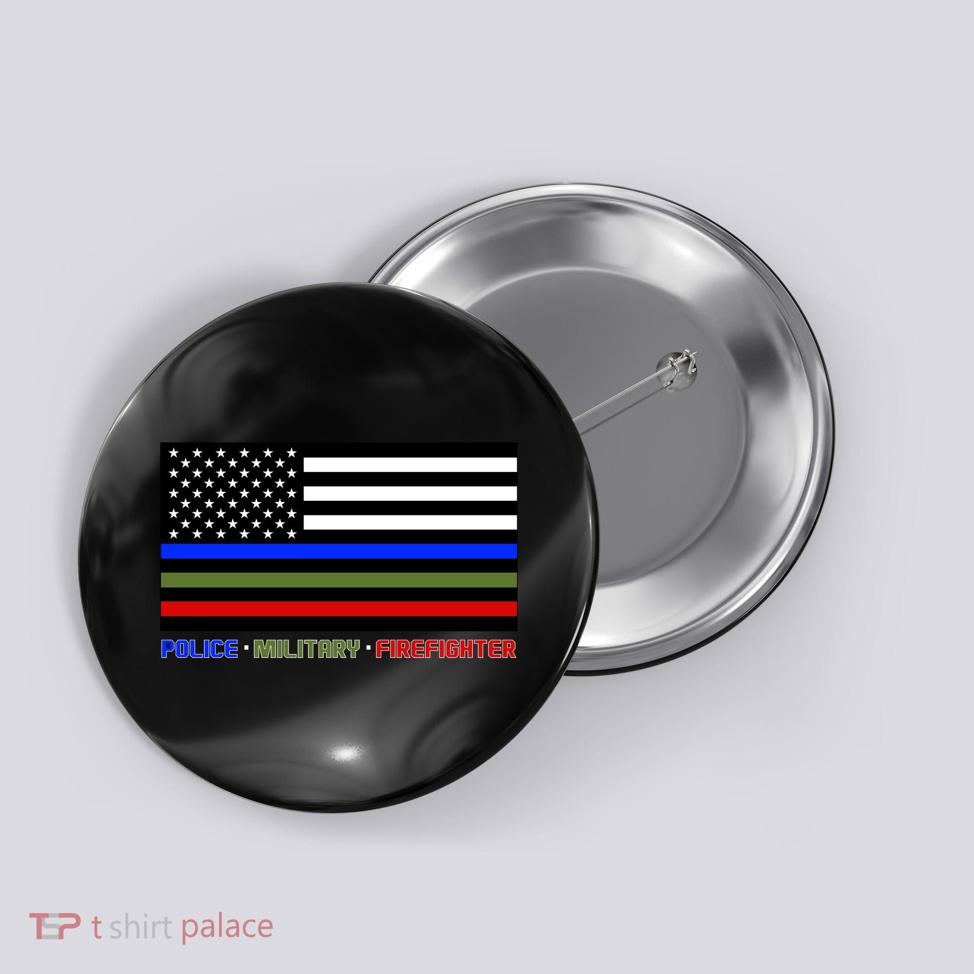 Thin Blue Green Red Lines Police Military Firefighter Button