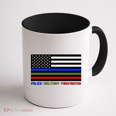 Thin Blue Green Red Lines Police Military Firefighter Coffee Mug back