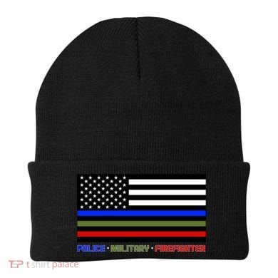 Thin Blue Green Red Lines Police Military Firefighter Beanie