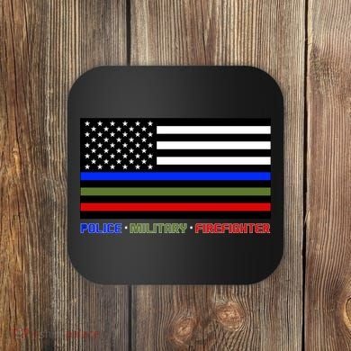 Thin Blue Green Red Lines Police Military Firefighter Coaster