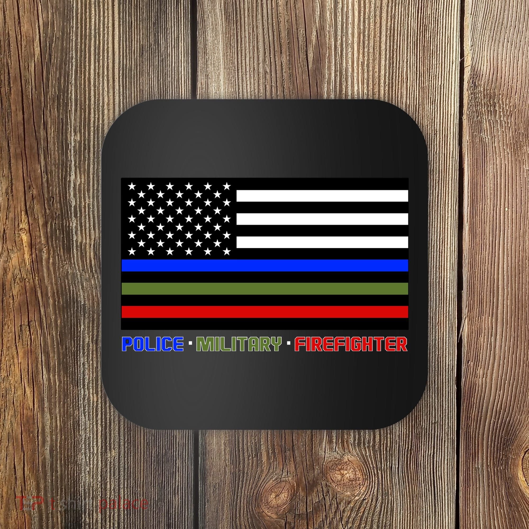Thin Blue Green Red Lines Police Military Firefighter Coaster