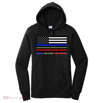 Thin Blue Green Red Lines Police Military Firefighter Women's Hoodie