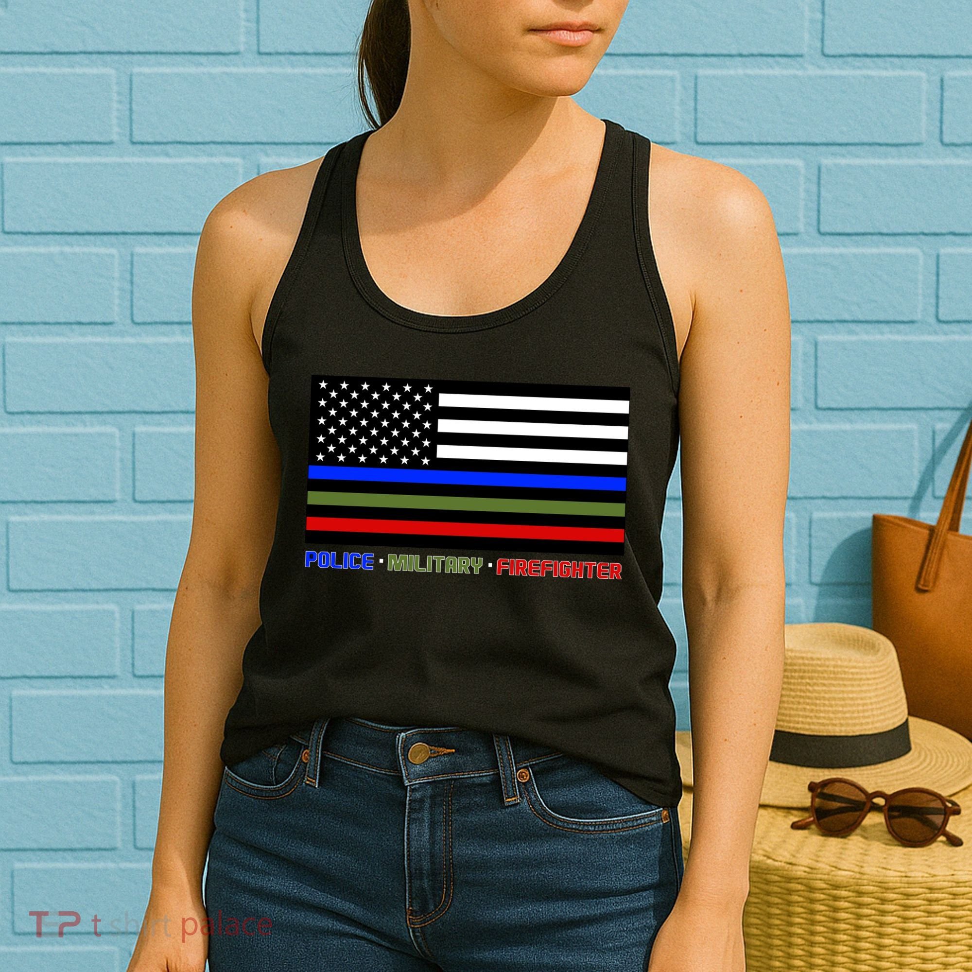 Thin Blue Green Red Lines Police Military Firefighter Women's Tank Top