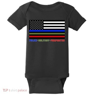 Thin Blue Green Red Lines Police Military Firefighter Baby Bodysuit
