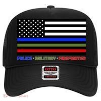 Thin Blue Green Red Lines Police Military Firefighter Hat thumb 0
