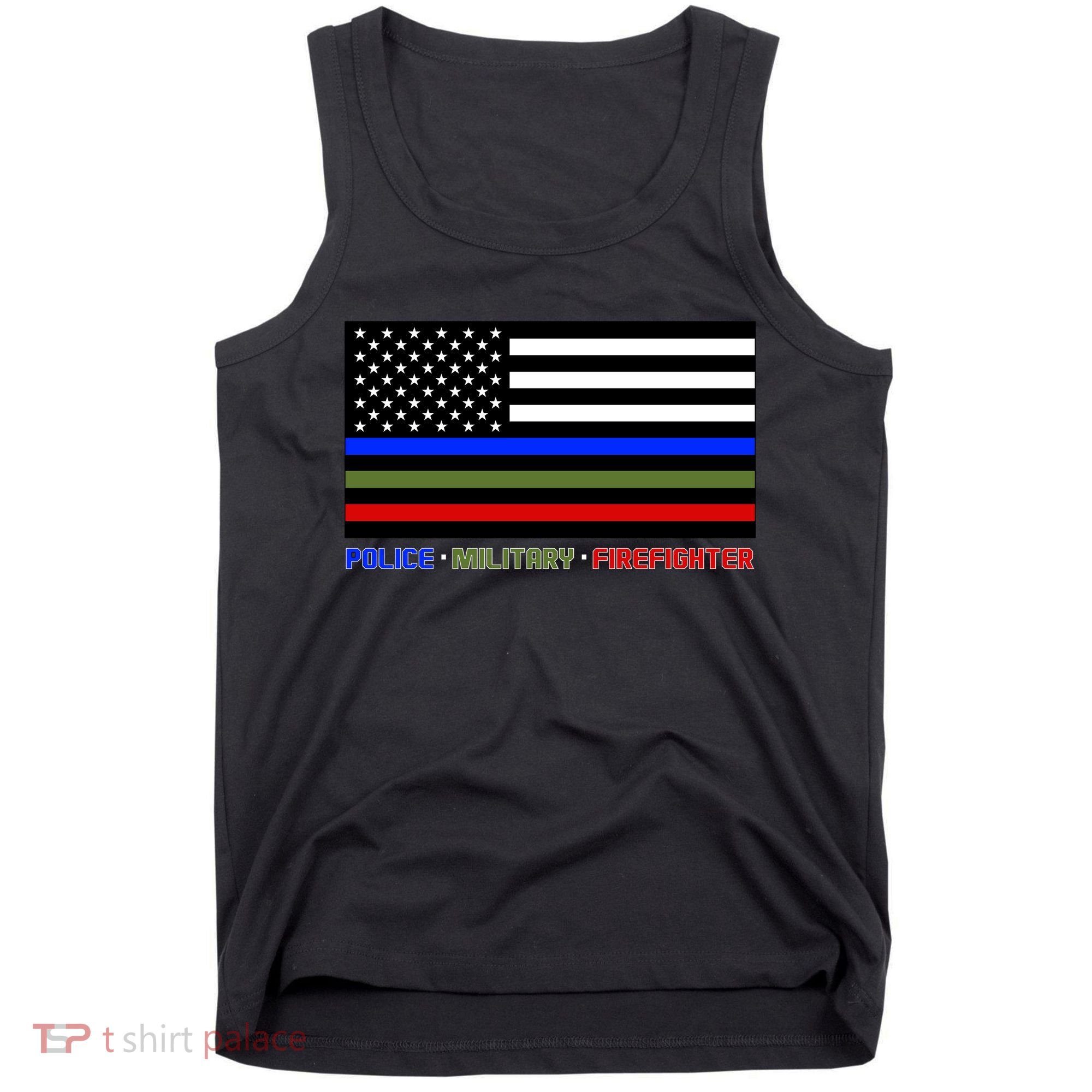 Thin Blue Green Red Lines Police Military Firefighter Tank Top