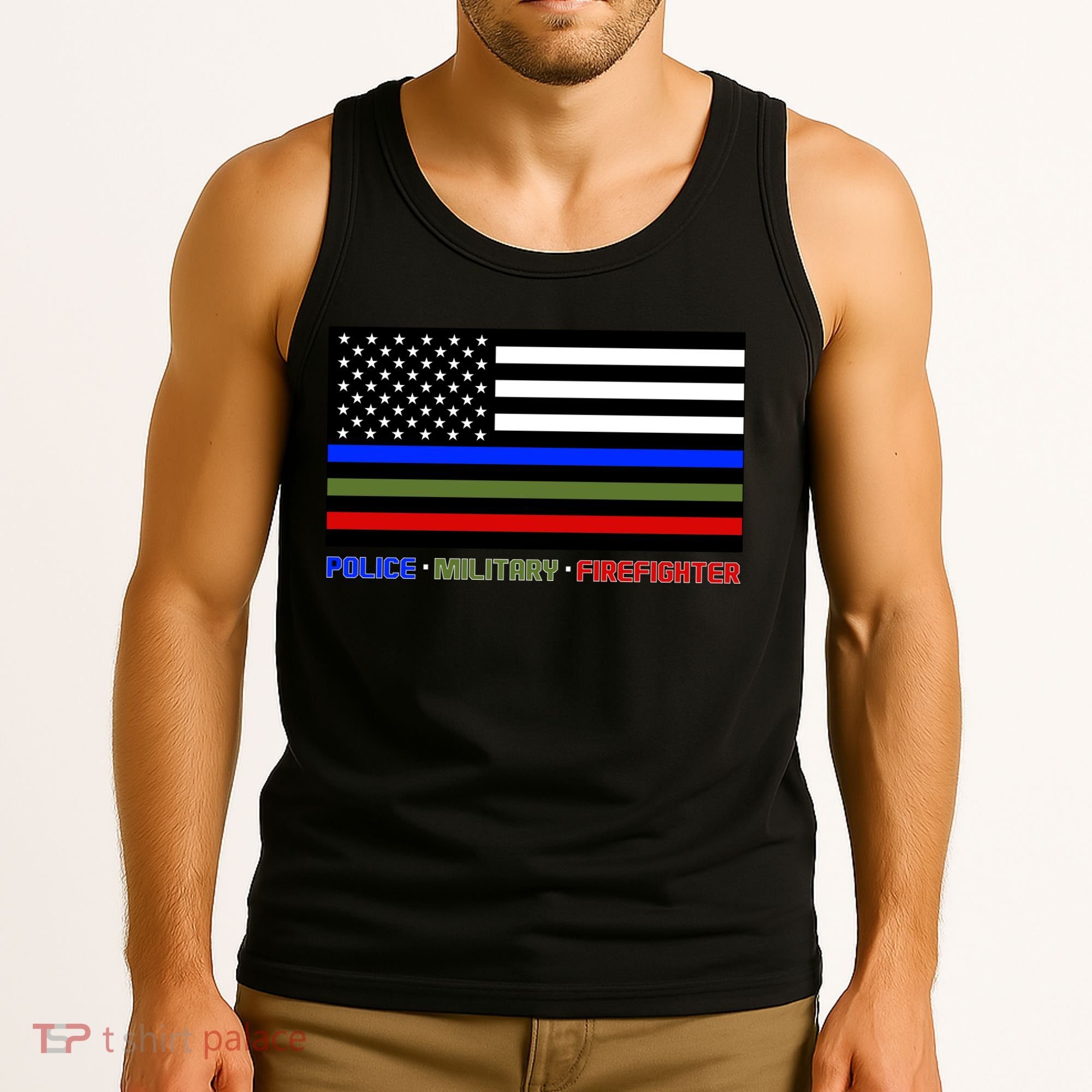 Thin Blue Green Red Lines Police Military Firefighter Tank Top