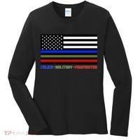 Thin Blue Green Red Lines Police Military Firefighter Women's Long Sleeve Shirt thumb 0