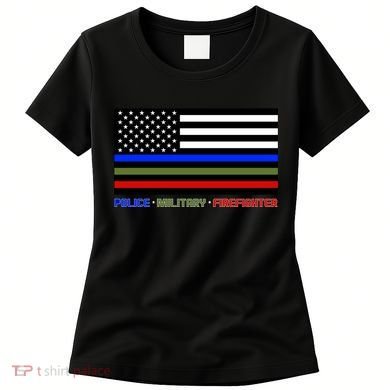 Thin Blue Green Red Lines Police Military Firefighter Women's T-Shirt
