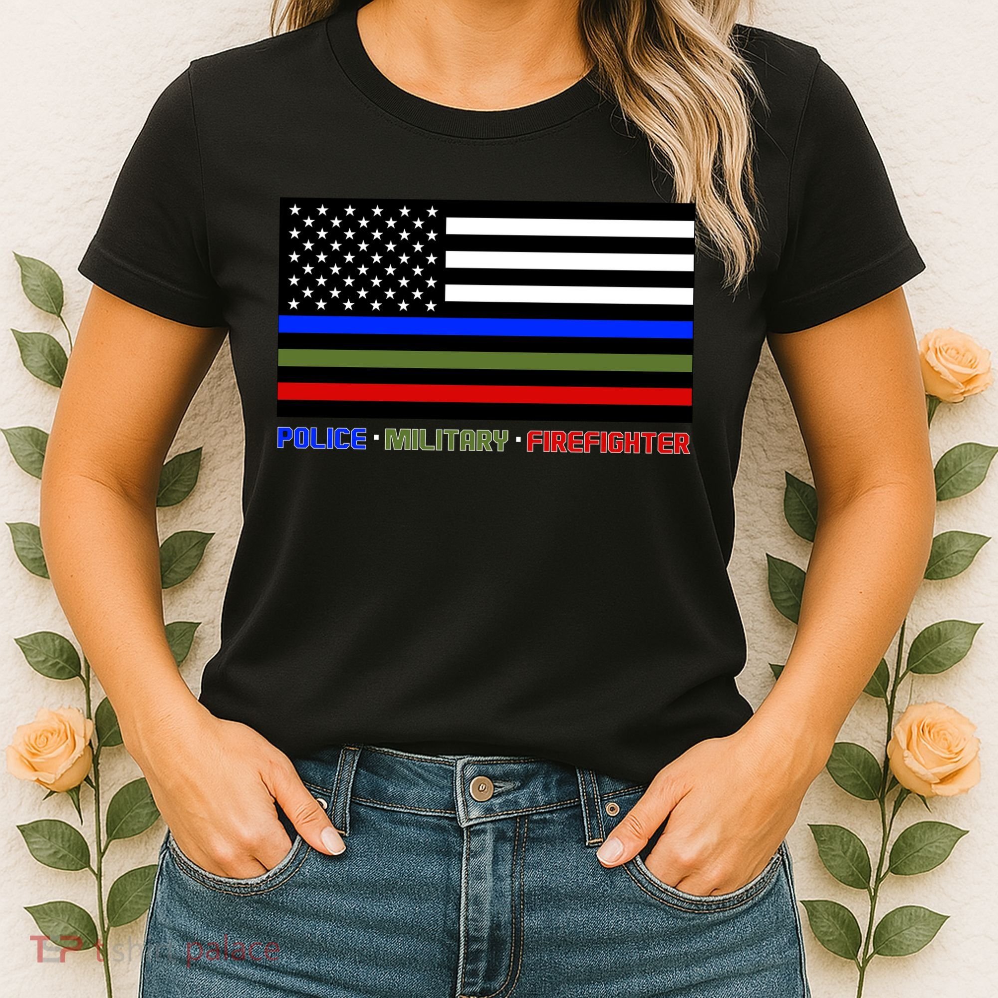 Thin Blue Green Red Lines Police Military Firefighter Women's T-Shirt