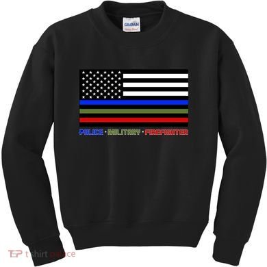 Thin Blue Green Red Lines Police Military Firefighter Kids Sweatshirt
