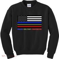 Thin Blue Green Red Lines Police Military Firefighter Kids Sweatshirt thumb 0