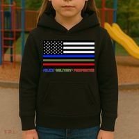 Thin Blue Green Red Lines Police Military Firefighter Kids Hoodie thumb 3