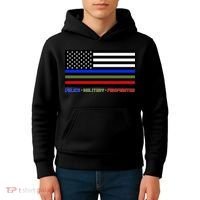 Thin Blue Green Red Lines Police Military Firefighter Kids Hoodie thumb 4