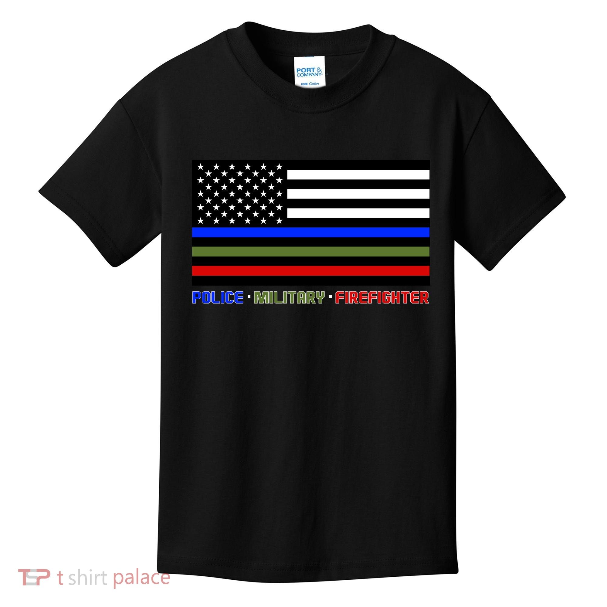 Thin Blue Green Red Lines Police Military Firefighter Kids T-Shirt