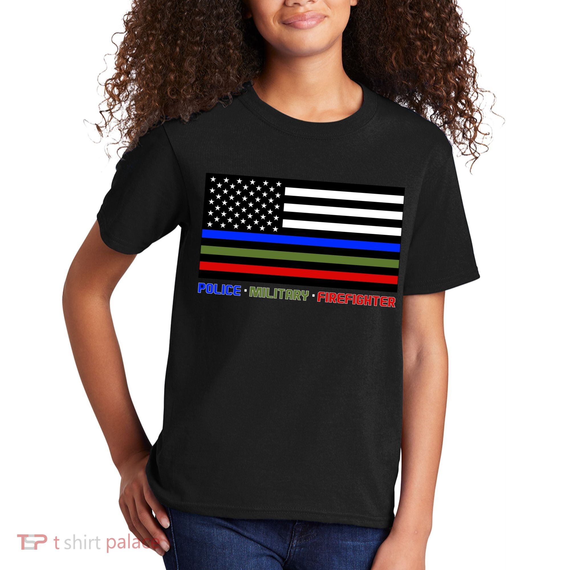 Thin Blue Green Red Lines Police Military Firefighter Kids T-Shirt