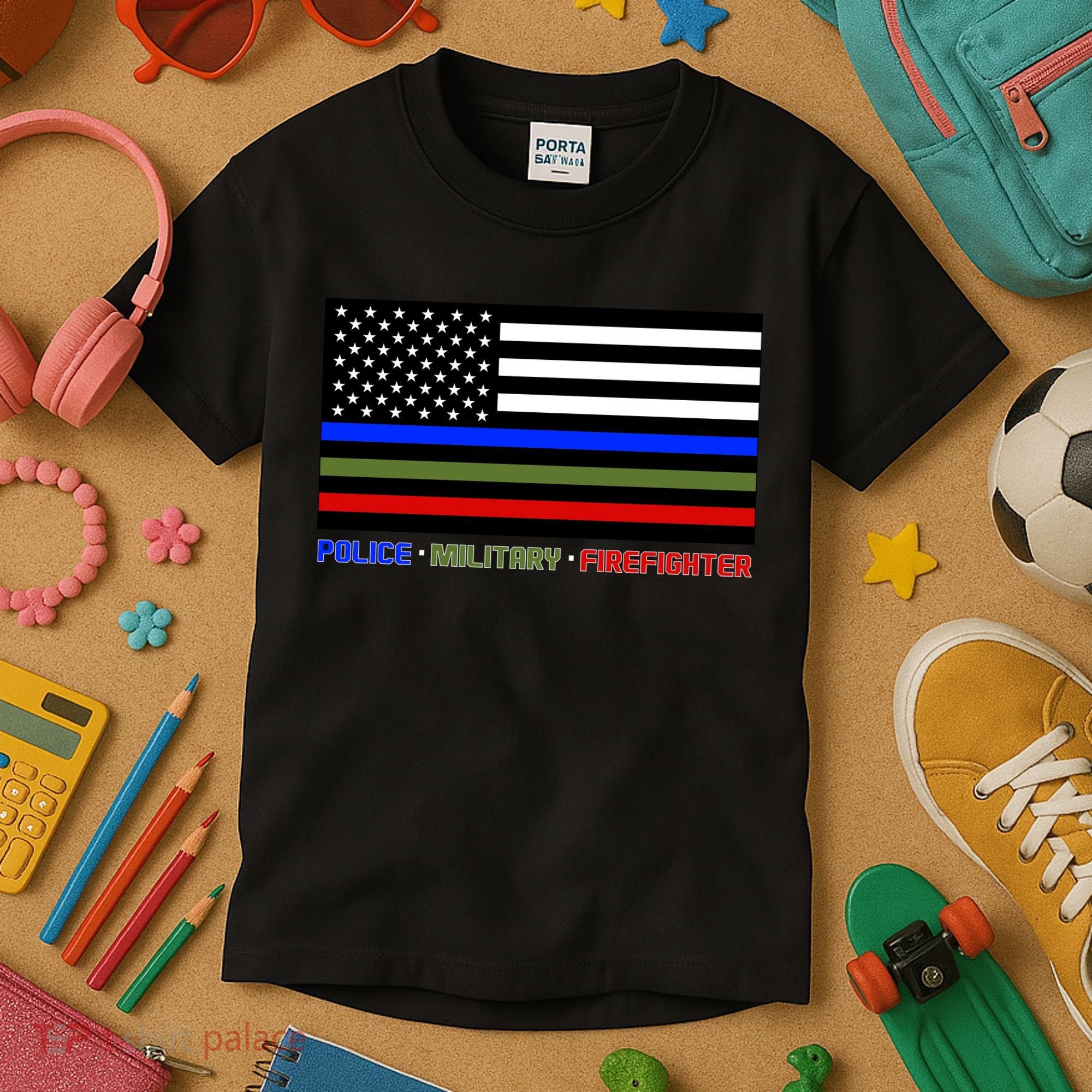 Thin Blue Green Red Lines Police Military Firefighter Kids T-Shirt