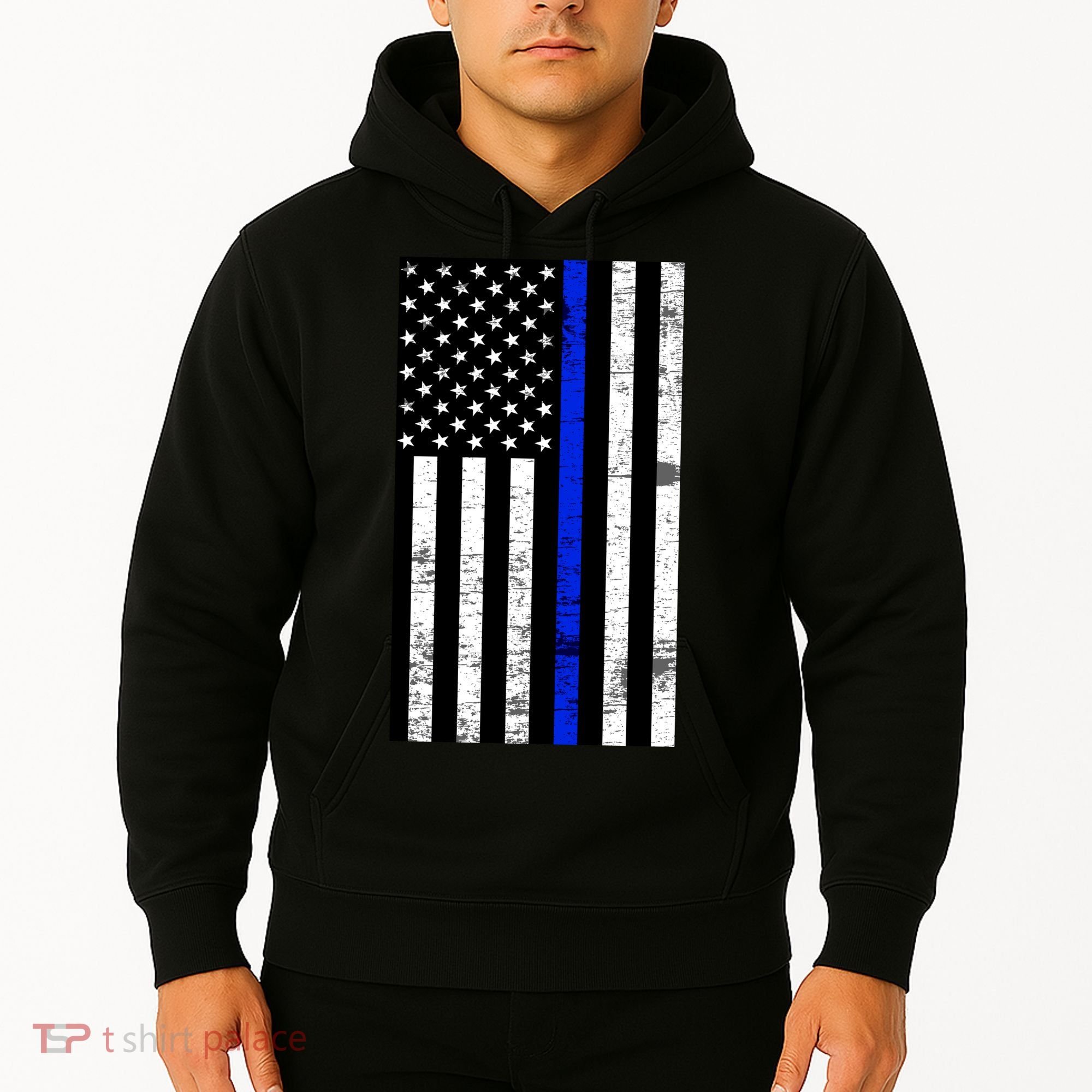 Thin Blue Line American Flag Hoodie