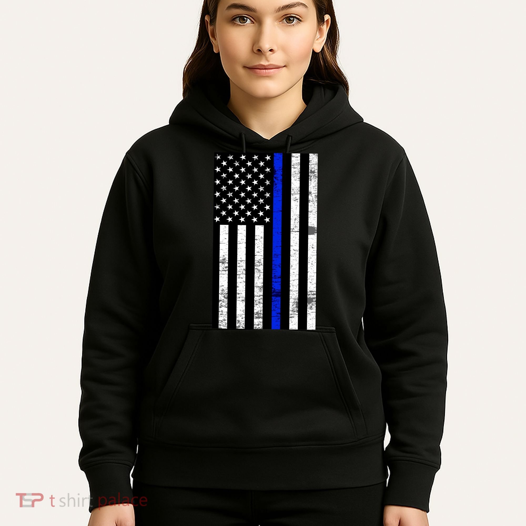 Thin Blue Line American Flag Hoodie
