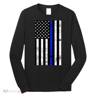 Thin Blue Line American Flag Long Sleeve Shirt