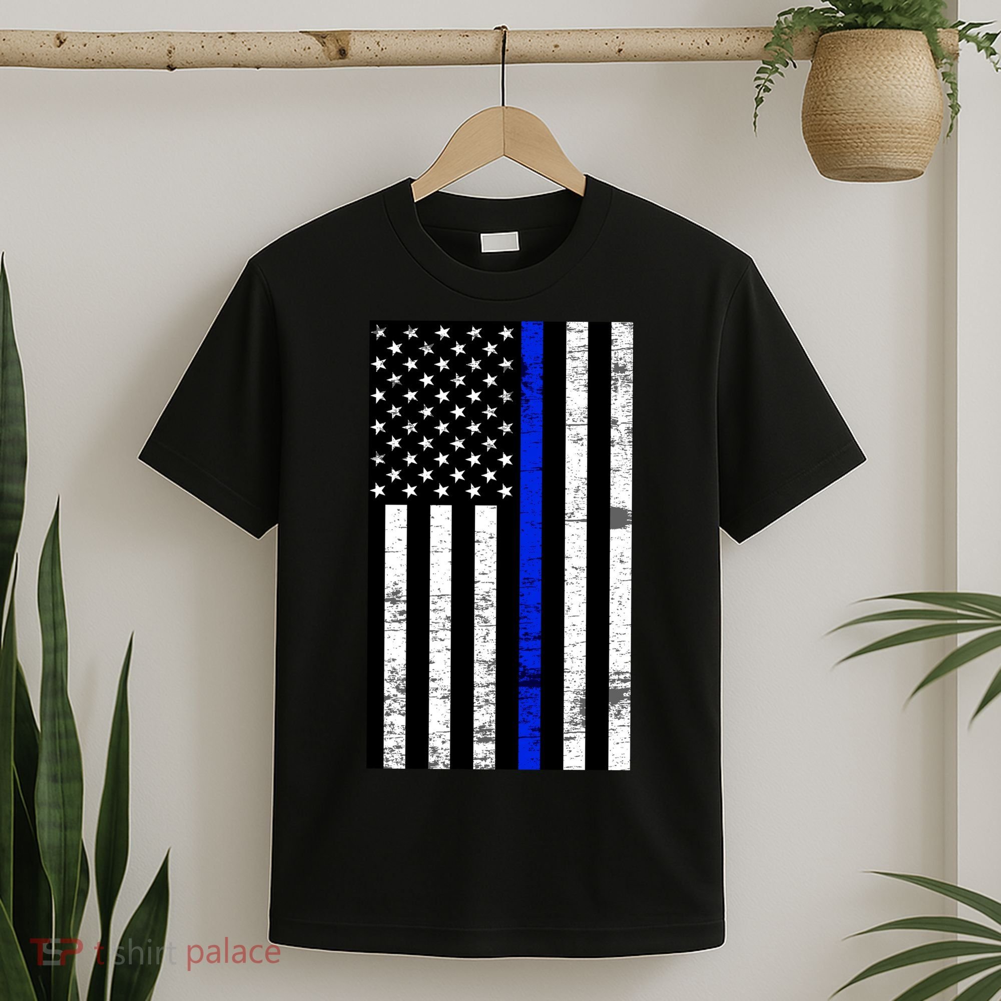 Thin Blue Line American Flag T-Shirt