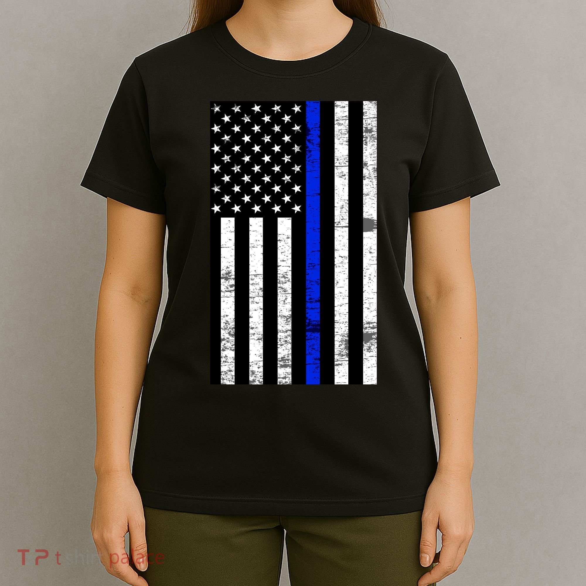 Thin Blue Line American Flag T-Shirt