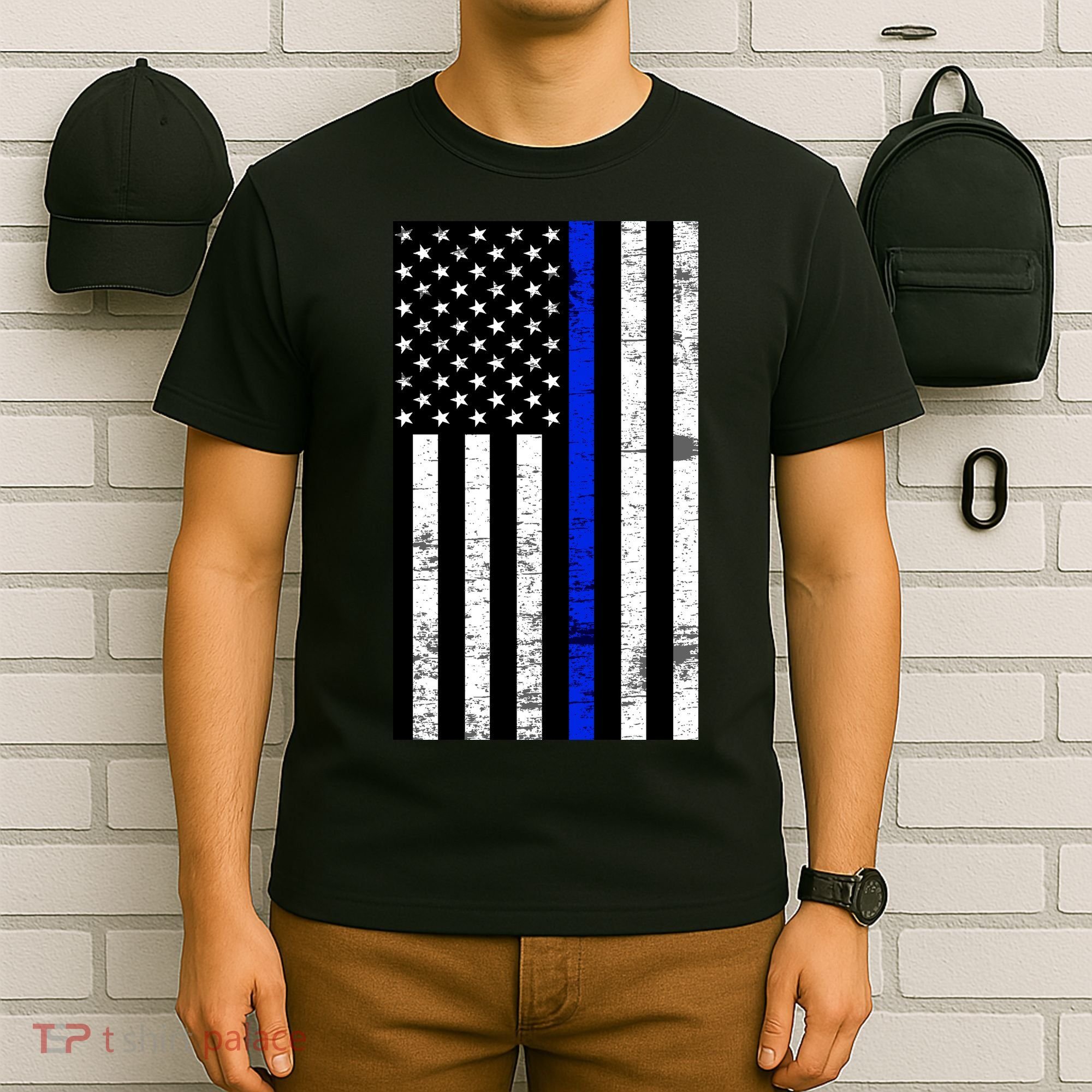 Thin Blue Line American Flag T-Shirt
