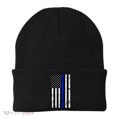 Thin Blue Line American Flag Beanie
