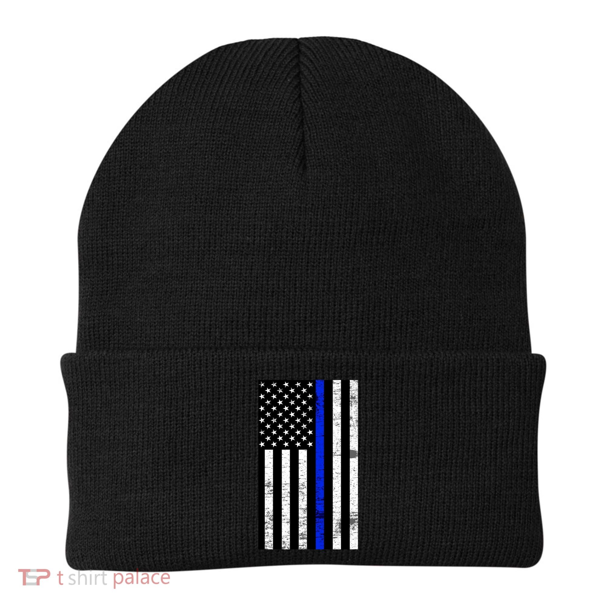 Thin Blue Line American Flag Beanie