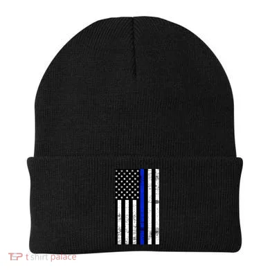 Thin Blue Line American Flag Beanie