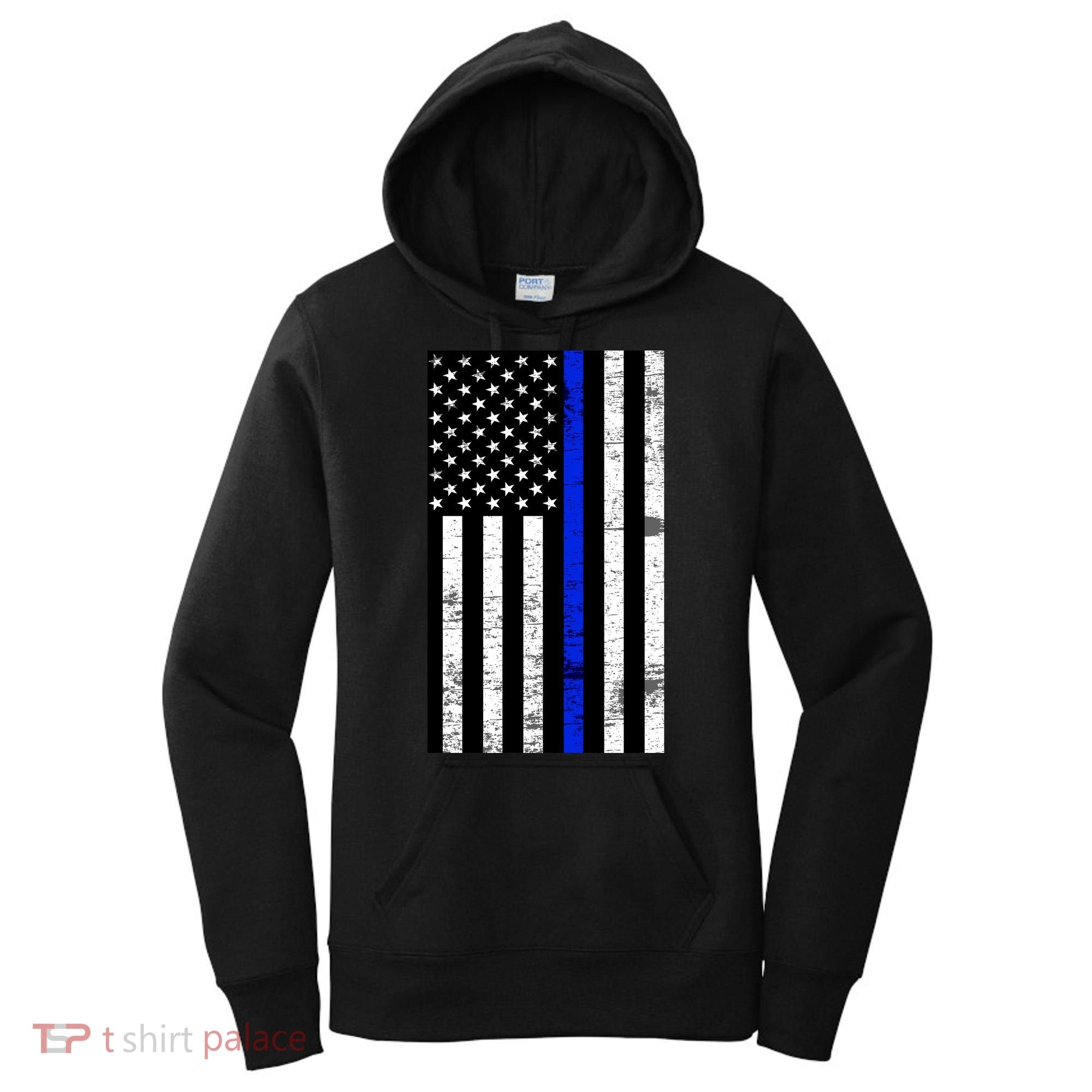 Thin Blue Line American Flag Women's Hoodie