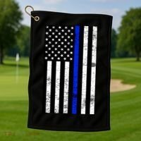 Thin Blue Line American Flag Golf Towel thumb 1