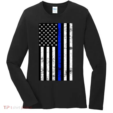 Thin Blue Line American Flag Women's Long Sleeve Shirt