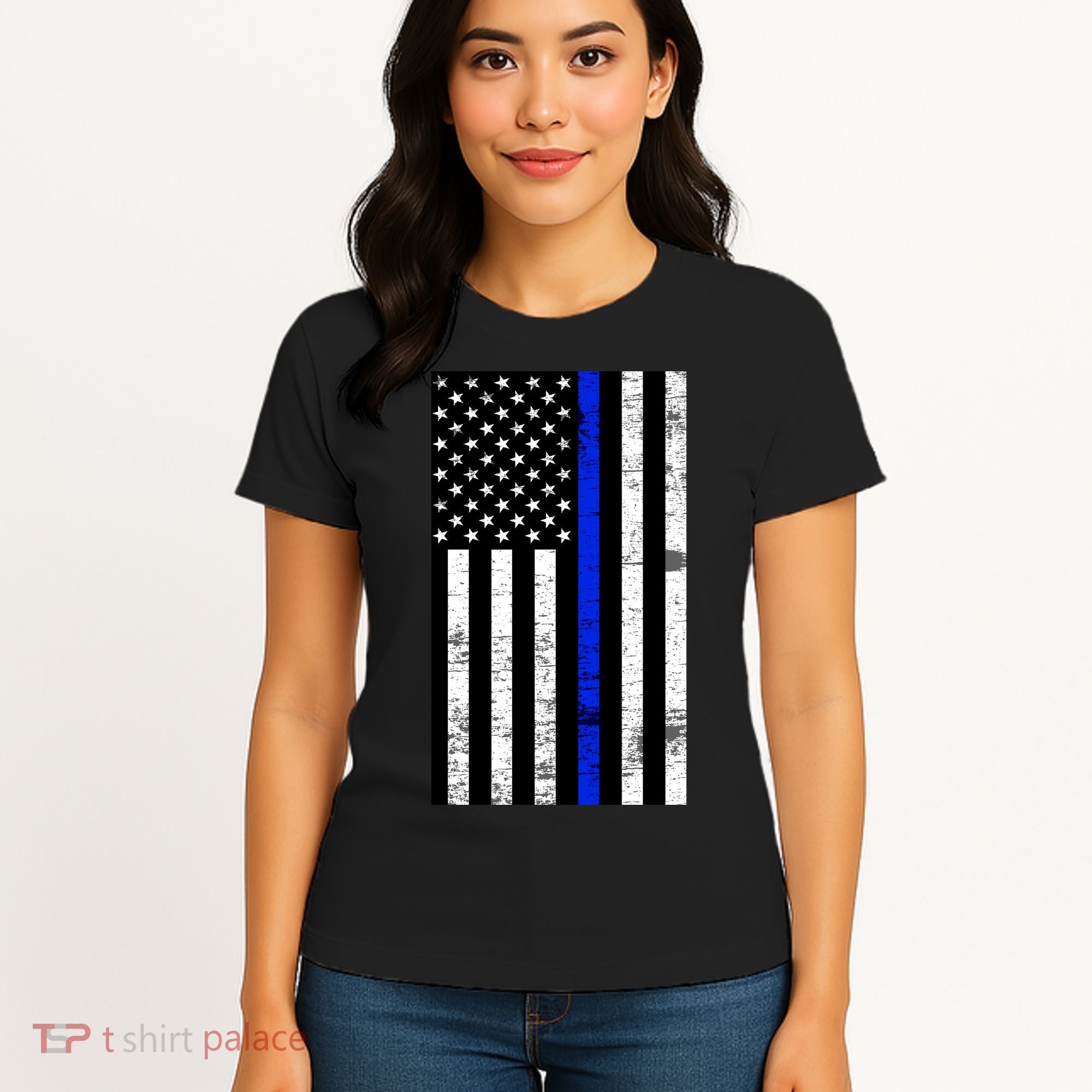 Thin Blue Line American Flag Women's T-Shirt