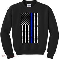 Thin Blue Line American Flag Kids Sweatshirt thumb 0