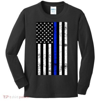 Thin Blue Line American Flag Kids Long Sleeve Shirt