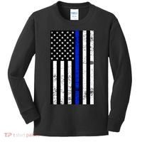 Thin Blue Line American Flag Kids Long Sleeve Shirt thumb 0