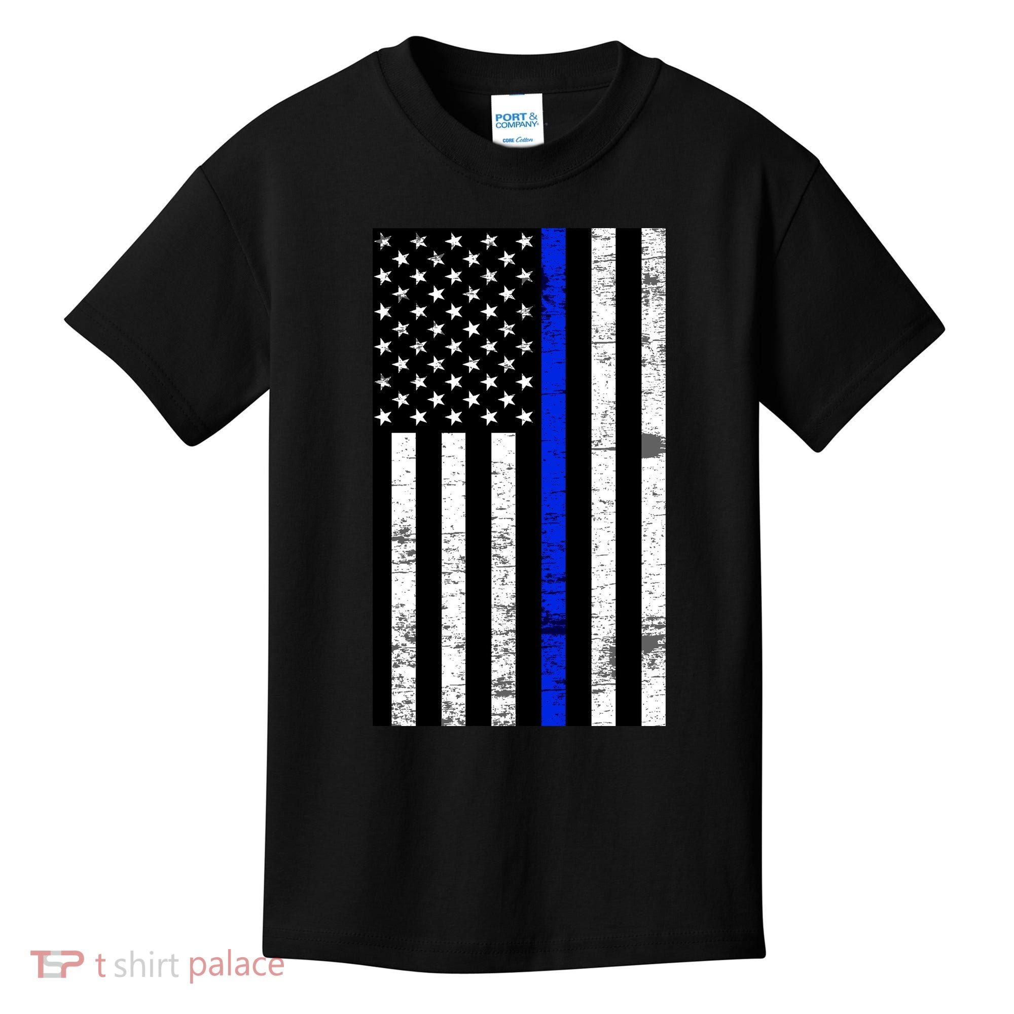 Thin Blue Line American Flag Kids T-Shirt