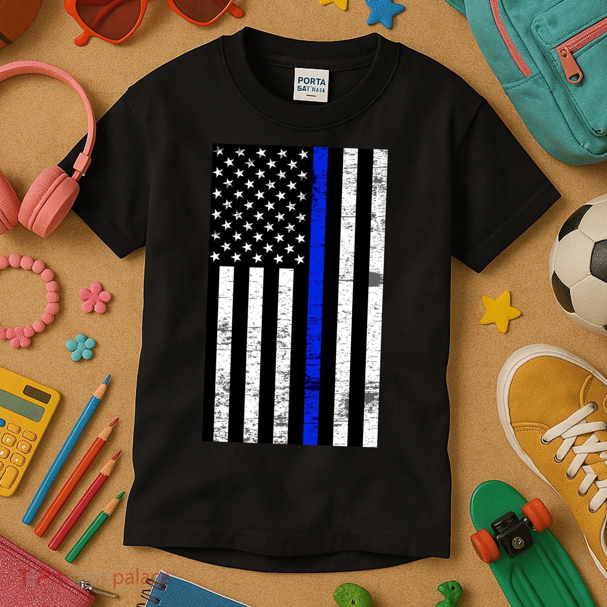 Thin Blue Line American Flag Kids T-Shirt