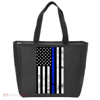 Thin Blue Line American Flag Tote Bag