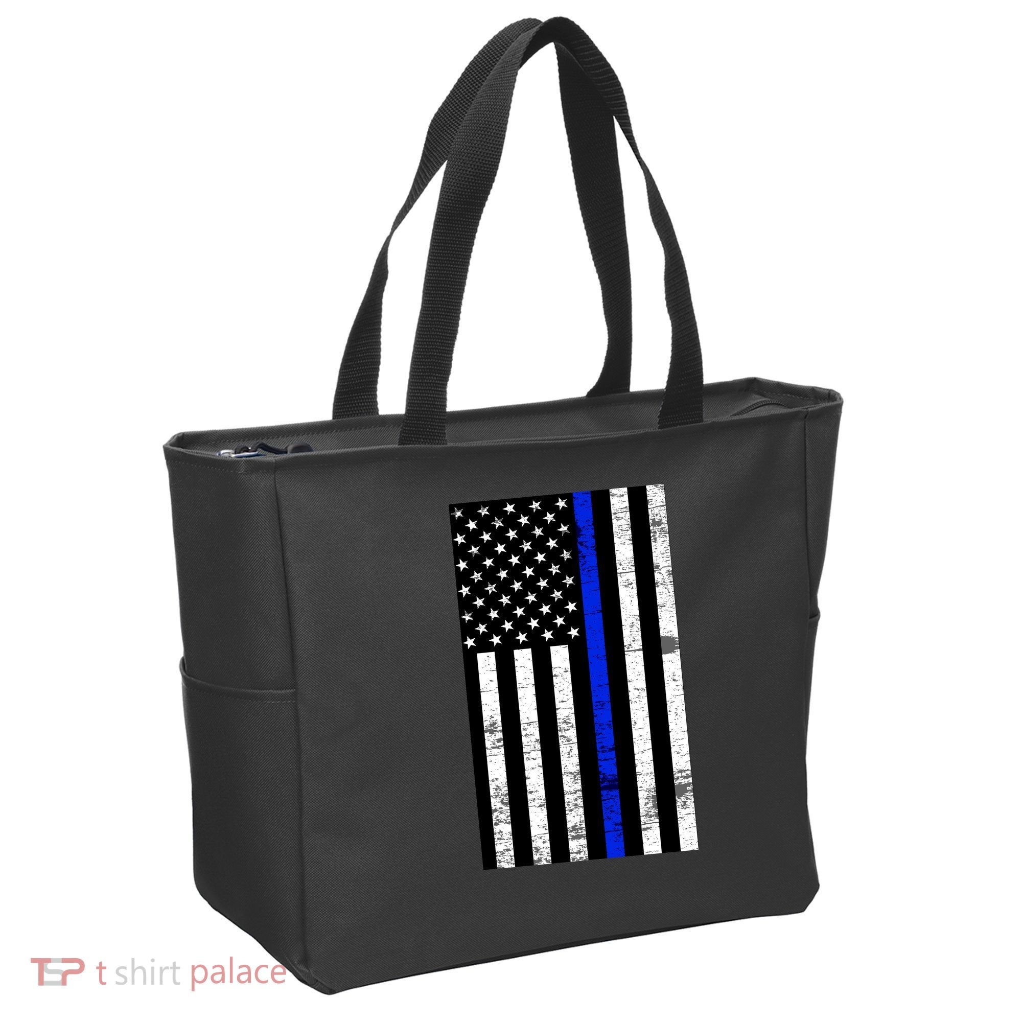 Thin Blue Line American Flag Tote Bag