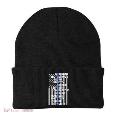 Thin Blue Line Blue Lives Us Flag Beanie