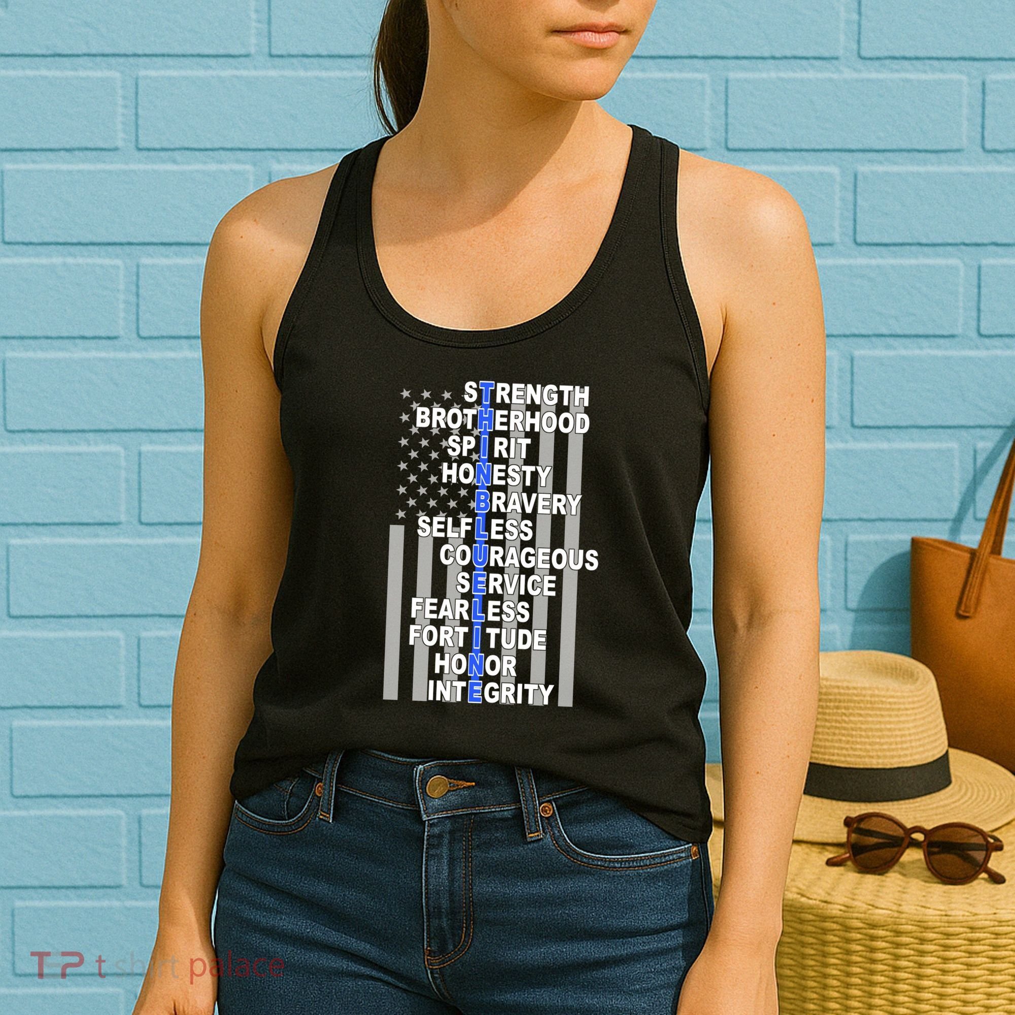 Thin Blue Line Blue Lives Us Flag Women's Tank Top