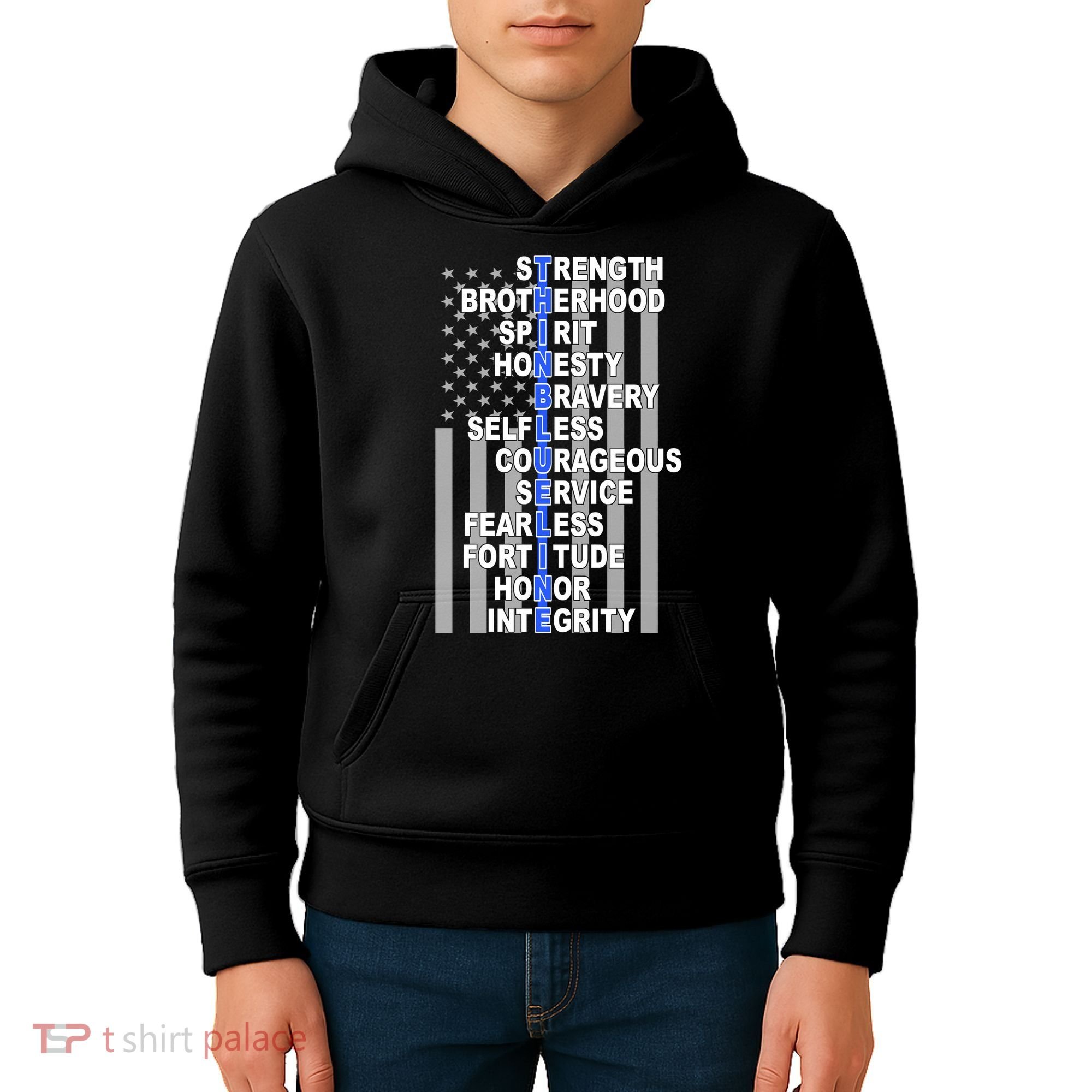 Thin Blue Line Blue Lives Us Flag Kids Hoodie