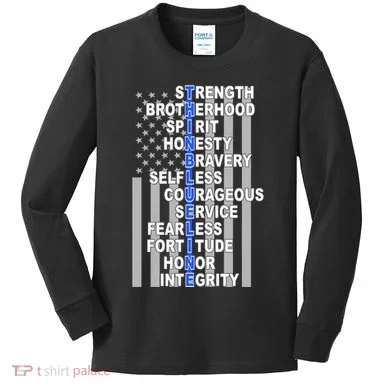 Thin Blue Line Blue Lives Us Flag Kids Long Sleeve Shirt