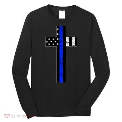 Thin Blue Line Cross Police Long Sleeve Shirt