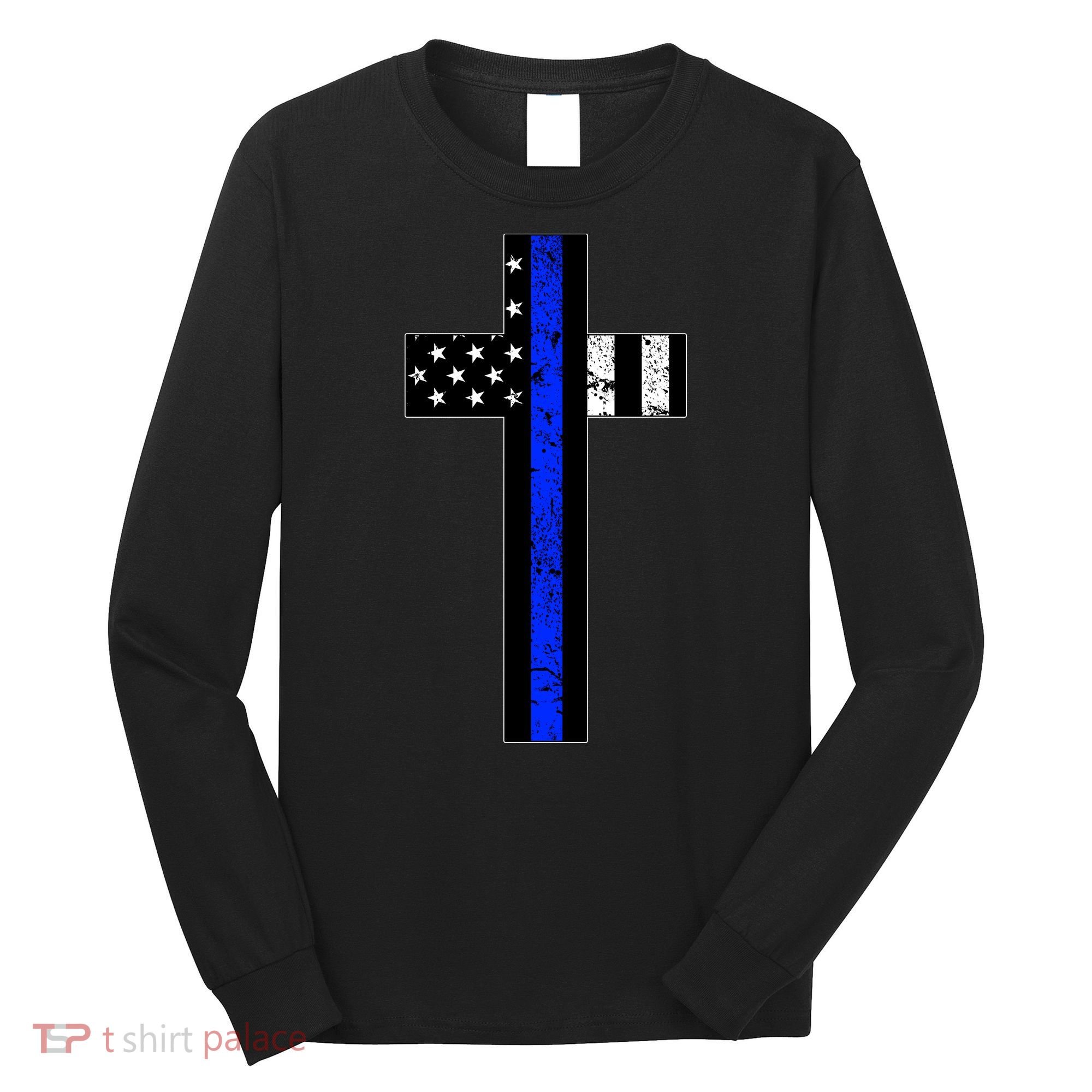 Thin Blue Line Cross Police Long Sleeve Shirt