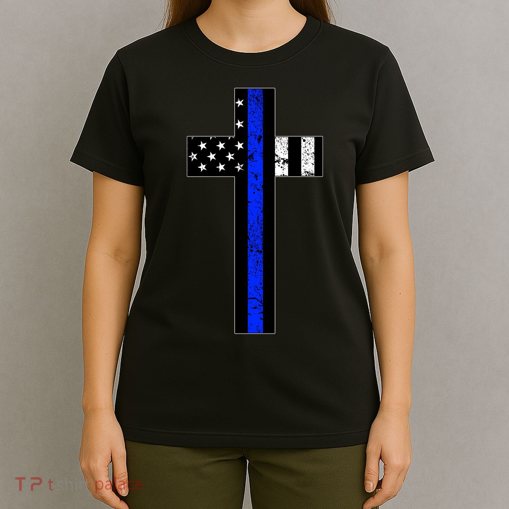Thin Blue Line Cross Police T-Shirt