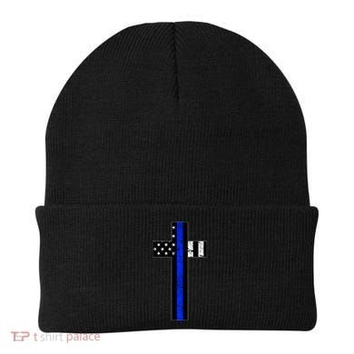 Thin Blue Line Cross Police Beanie